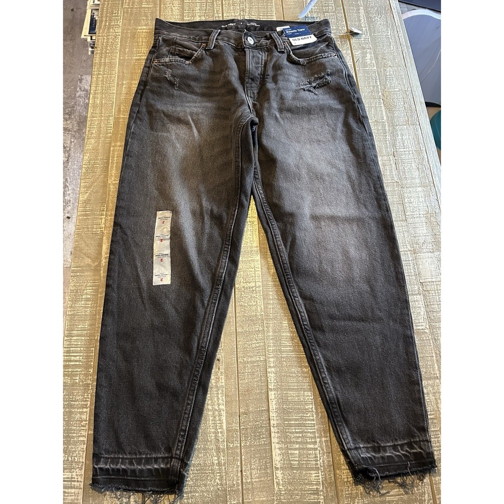 NWT Womens OLD NAVY High‎ Rise Slouchy Taper Black Wash Ankle Jeans Size 2